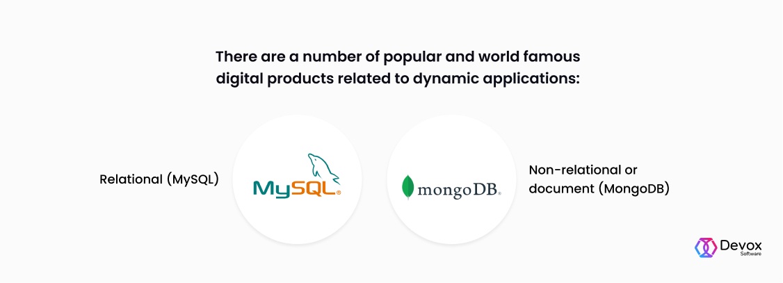 Relational (MySQL); Non-relational or document (MongoDB).